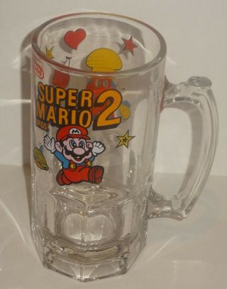 Vintage 1989 Nintendo Mario Bros 2 Glass Beer Mug 5