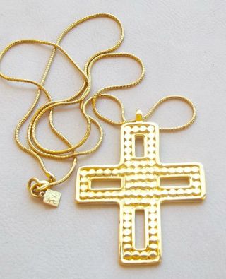 Anne Klein Vintage Necklace Chunky Gold Maltese Cross Pendant,  Signed Ak,  Vintag