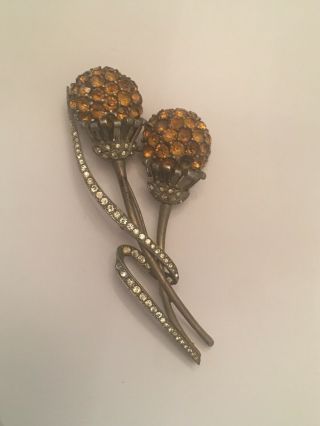 Vintage Pennino Signed Rhinestone Flower Brooch