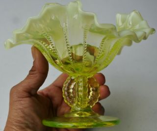 Vintage Fenton Art Glass Milk Glass Ruffle Vaseline Opalescent Green Candy Dish