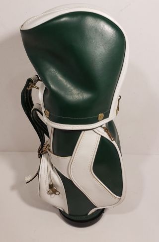 Vintage Green And White Leather Mini Golf Club Bag Wine Bottle Holder Caddy 20 "