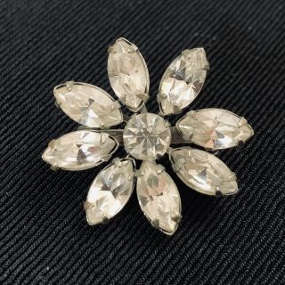 Vtg 50’s Clear Rhinestone Flower Brooch Pin Figural Petite Prongs Foil Rivets 1”