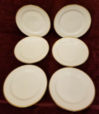 Vintage Haviland Limoges France Set Of 6 Plates 7 - 1/2 " Ivory With Gold Trim Vg