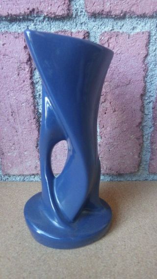 Vintage Frankoma 95 Dark Blue Glaze Art Pottery 8.  5 Inch Freeform Pitcher Vase