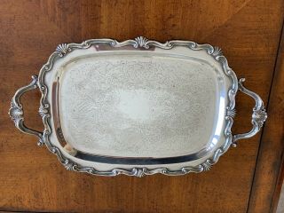 Vintage Georgetown Heavy Ornate Silver Plate Footed Serving Tray With Handles