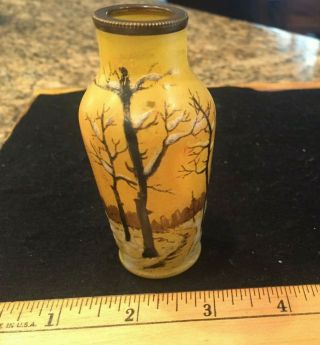 Vintage Small Bud Vase Hand Painted Winter Scene - Nyc (artist Signed J.  Robert)