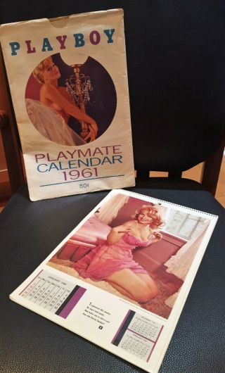 Vintage 1960 Playboy Playmate Calendar Pin Up & 1961 Playmate Calendar Sleeve
