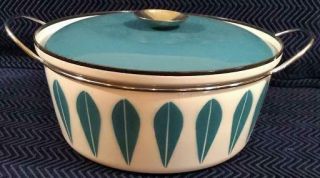 Vintage Catherine Holm Enamelware Pot With Blue & White Lotus Pattern
