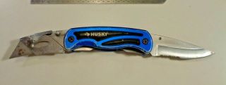 Vintage? Husky Folding Utility Knife W/combination Blade Knife Rubberized Handle