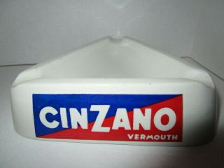 Cinzano Vermouth Triangle White Ceramic Ashtray Made In Italy Vintage