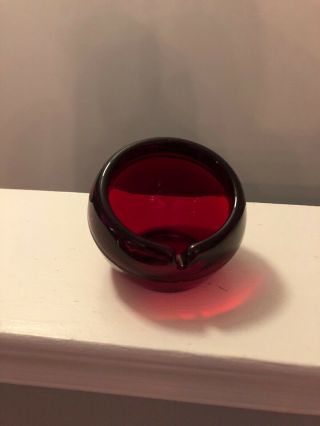 Vintage Viking Ruby Red Ball Orb Glass Ashtray Mid Century