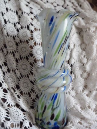 Vintage Murano End Of Day Blue Multi Coloured Glass Vase 14 Inches Collectable