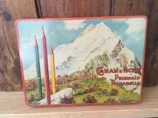 Vintage Tin.  Several Watercolour Pencils,  Caran D 