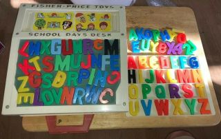 Vintage Fisher Price Magnetic Letters Tray 176 School Days Play Desk 1972