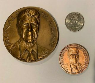 Two Large Vintage Ronald Reagan Medallions - 1981 1st Inaugural Medallic Art Co.