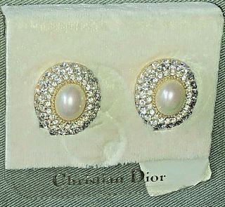 Vintage Christian Dior Rhinestone Faux Pearl Clip On Earrings On Card Nordstrom