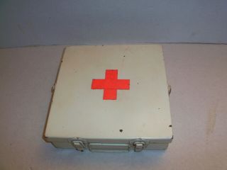 Vintage Antique Metal First Aid Medical Chest With Contents.  Fully Loaded.  Rare