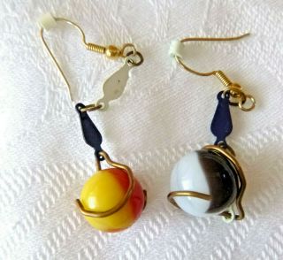 Fun 1970 ' s Vintage Fringed Necklace Earrings Set Glass Marbles Enamel 2