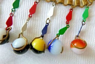Fun 1970 ' s Vintage Fringed Necklace Earrings Set Glass Marbles Enamel 3