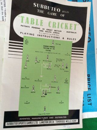 Vintage SUBBUTEO - TEST MATCH EDITION - TABLE CRICKET 1968 - 1969 7