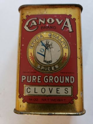 Antique Canova Cloves Spice Tin Vintage Dallas Tx Memphis Tn Louisville Ky Can