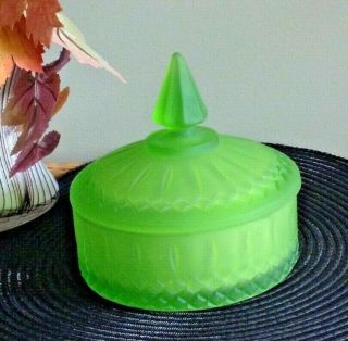 Indiana Princess Diamond Style Lime Green Satin Glass Candy Dish W/lid Vintage