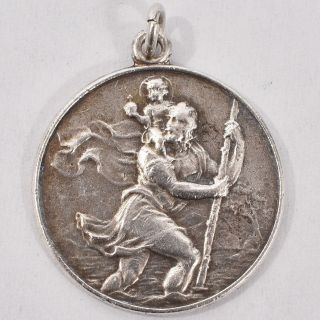 Vintage Forstner Sterling Religious Holy Medal Pendant St Christopher Catholic