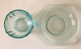 Vintage Aqua Blue Depression Federal Pressed Glass MADRID CUP & SAUCER SET X2 5