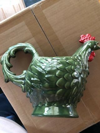 Vintage Haeger Pottery Rooster Hen Chicken Pitcher Planter Vase Green Glazed