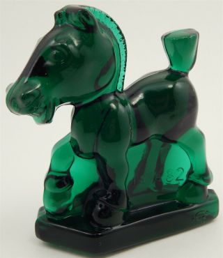 Vintage Heisey Imperial Glass 1982 Emerald Green Oscar Sparky Plug Horse Hca