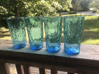 4 Vtg Glasses Anchor Hocking Lido Milano Aqua Turquoise 5 3/4” Juice