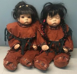Vtg Native American 20 " Baby Dolls Twins Porcelain Head/hands Soft Body