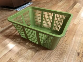 Vintage Laundry Basket 1970s Retro Avocado Green Plastic Large Rectangular