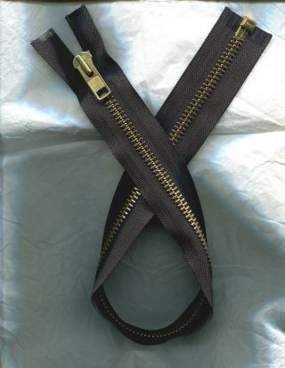 23 Inch Black & Brass 10 Extra Heavy Duty Ykk Separating Zipper Vintage