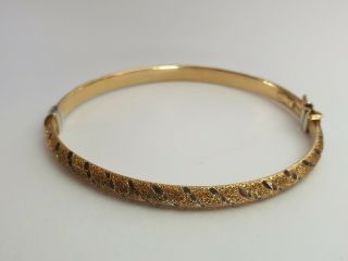 Vintage 925 Bonded With 9ct Gold Bangle Bracelet Hinged With Clasp 7.  8g
