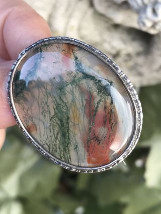 Unusual Vintage Sterling Silver Scottish Moss Agate Brooch/pin