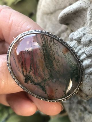 UNUSUAL VINTAGE STERLING SILVER SCOTTISH MOSS AGATE BROOCH/PIN 2