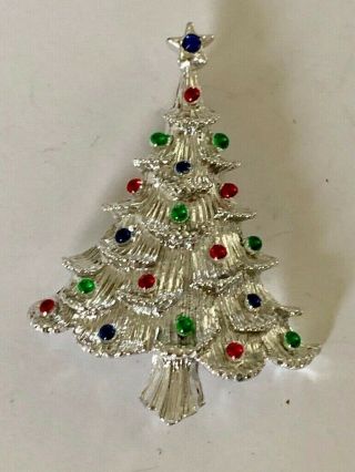 Vintage Silver Tone Signed Gerrys Christmas Tree Brooch Pin Jewelry
