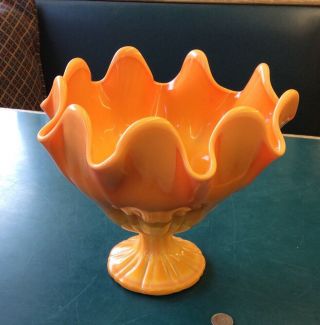 Vintage Orange Creamsicle Slag Glass Stretch Footed Bowl