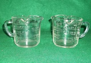 Set Of Two Vintage Clear Glass 1 Cup Three - Spout Measuring Cups Standard Measure