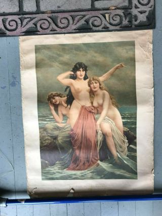 Antique Vintage Victorian Nude Woman Art Print On Canvas Ocean Sea Mermaid