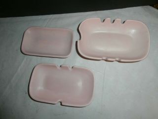 3 Pc Vintage Royal Haeger Pink Pottery Ashtray ? Set R1483 R1482 R1484