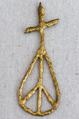 Large Vintage Hand Crafted Hippie Ankh Cross Peace Sign Necklace Pendant 5½”