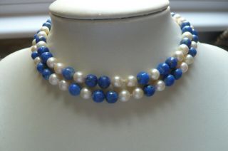 Vintage Lapis Lazuli and Pearl Necklace 2