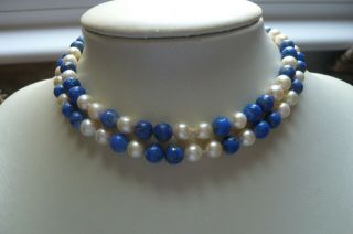 Vintage Lapis Lazuli and Pearl Necklace 3