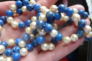 Vintage Lapis Lazuli and Pearl Necklace 6