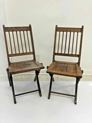 Vintage Wood Folding Chairs Pair Slat Country Wooden Bistro Wedding Dining Set 4