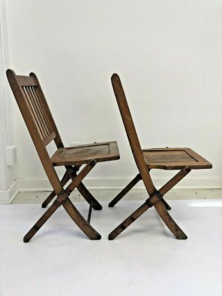 Vintage WOOD FOLDING CHAIRS Pair slat country wooden bistro wedding dining set 4 4