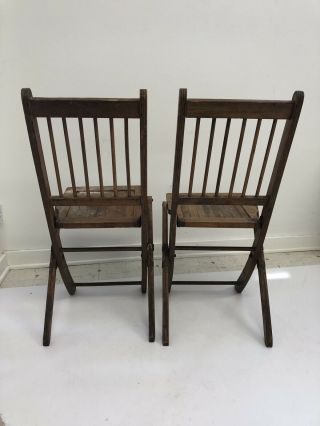 Vintage WOOD FOLDING CHAIRS Pair slat country wooden bistro wedding dining set 4 5