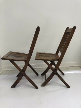 Vintage WOOD FOLDING CHAIRS Pair slat country wooden bistro wedding dining set 4 6